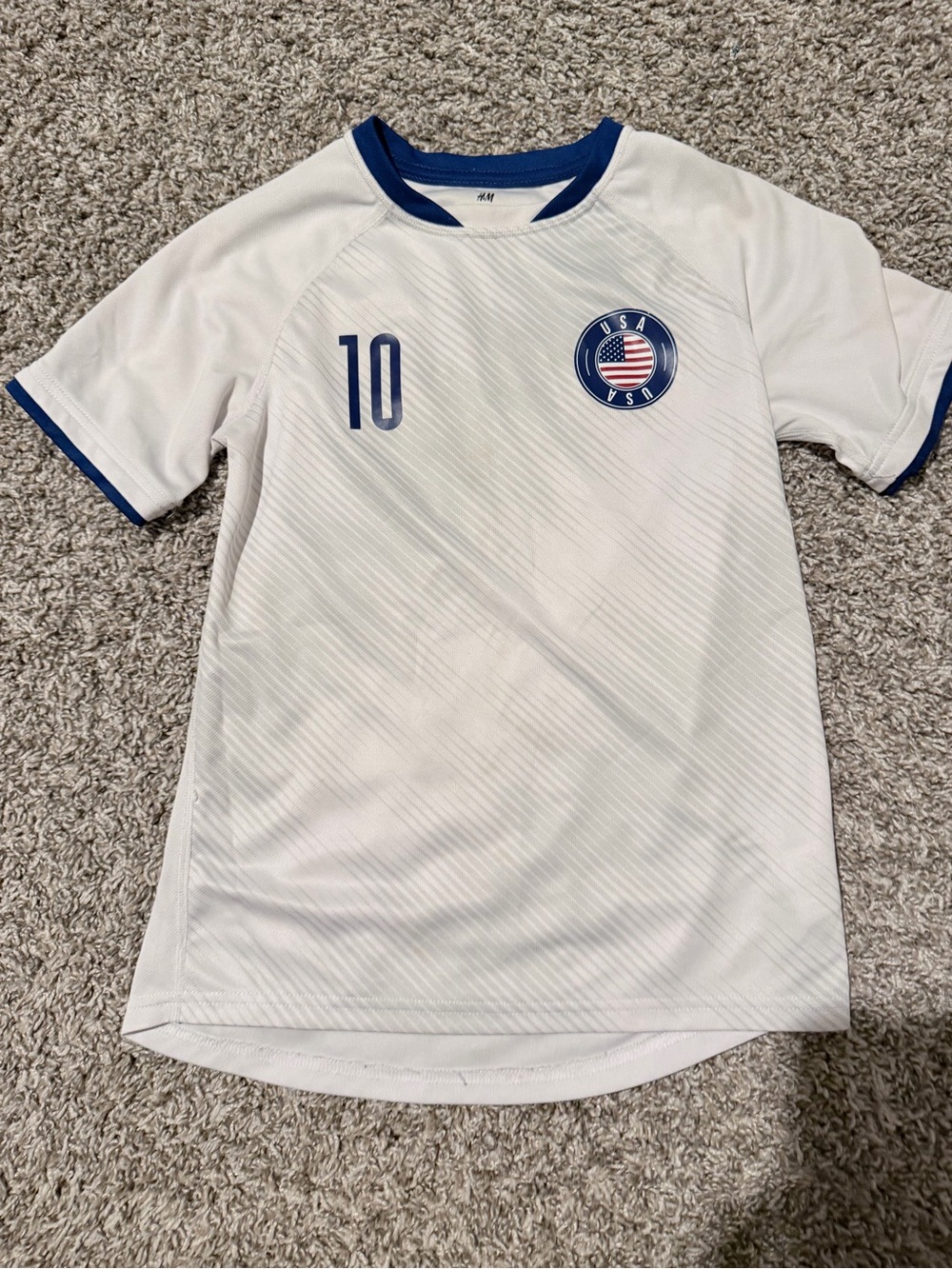 H&M Kids White Soccer Jersey Top with Blue Accents